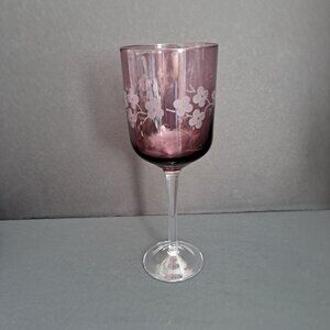 Artland Amethyst Cherry Blossom Wine Glass 8 5/8" Etched Purple Goblet Elegant